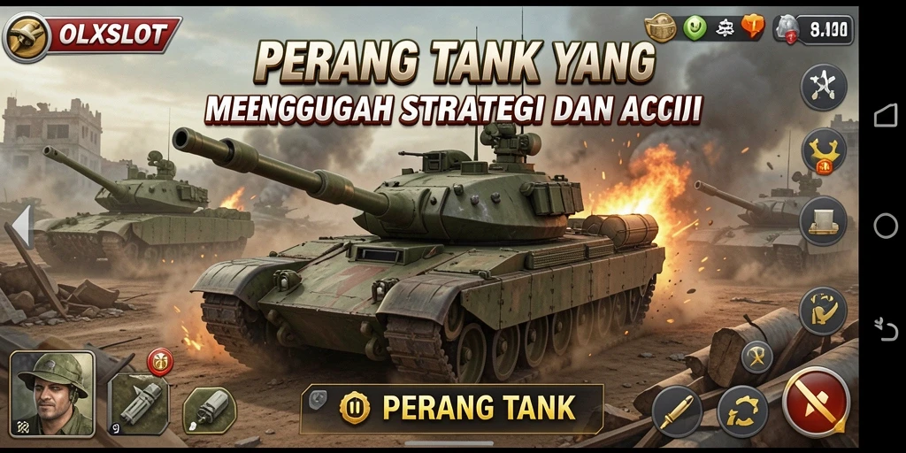 Antarmuka permainan OLXSLOT menampilkan tank dan peta perang yang menarik.