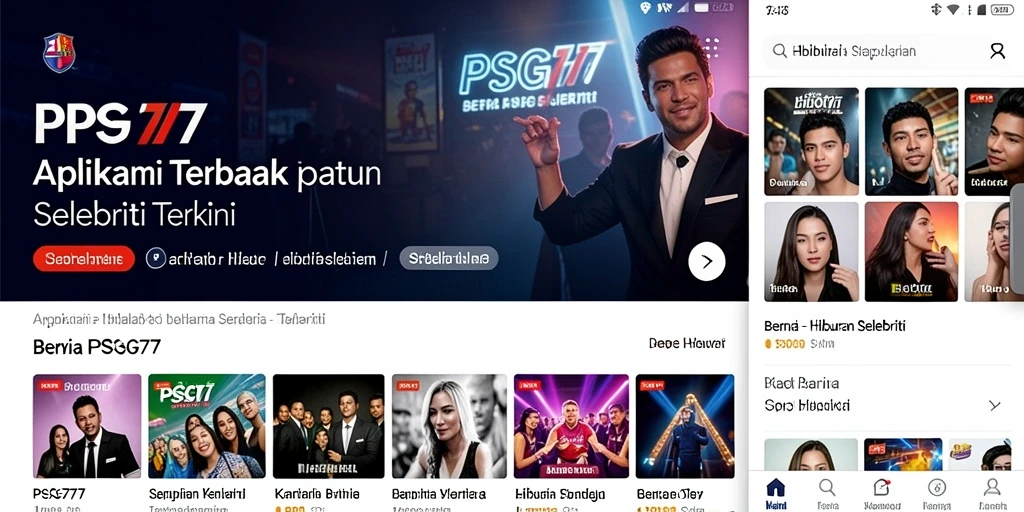 Antarmuka aplikasi PSG77 menampilkan berita selebriti terkini.